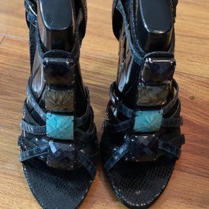 Steve Madden Lux Black/Blue Snakeskin Sandal Sz 6